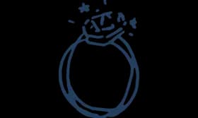 Line illustration of a ring with a faceted gemstone.