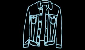 Line illustration of a jacket hanging from a hanger.