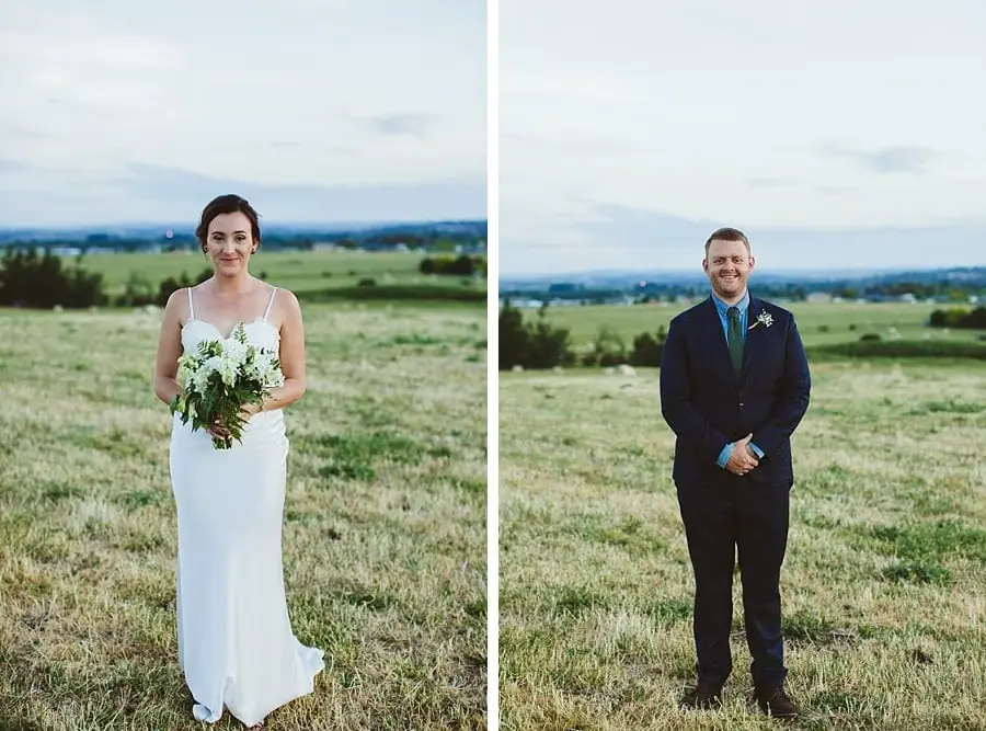 Individual portraits of the bride and groom in the paddock