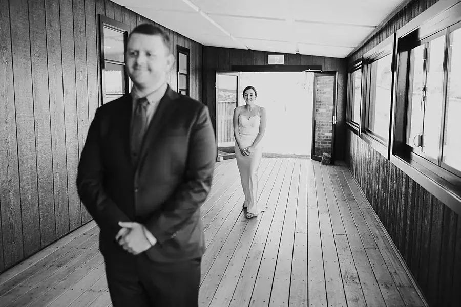 Bride approaching the groom for their first look