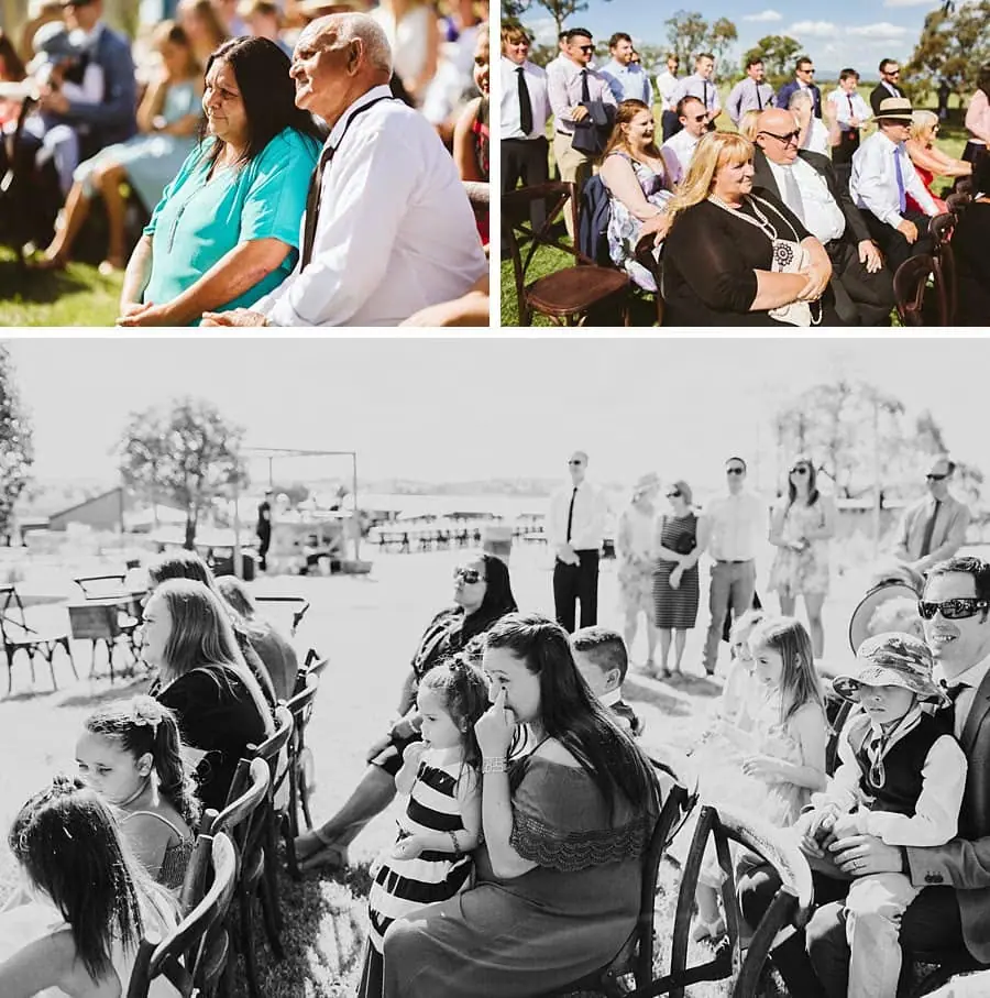 Guests watching and smiling during the wedding ceremony