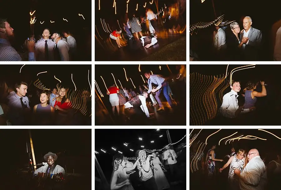 Collage of guests dancing and celebrating at night
