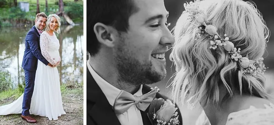 Two photographs of the couple embracing, including a black-and-white close-up.