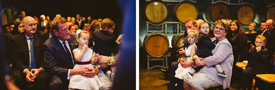 Two photographs of seated ceremony guests with children.
