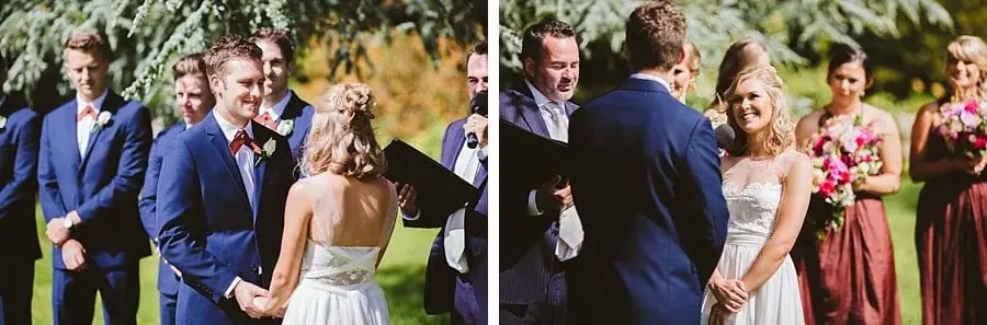 Two photographs of the couple facing each other during the ceremony.