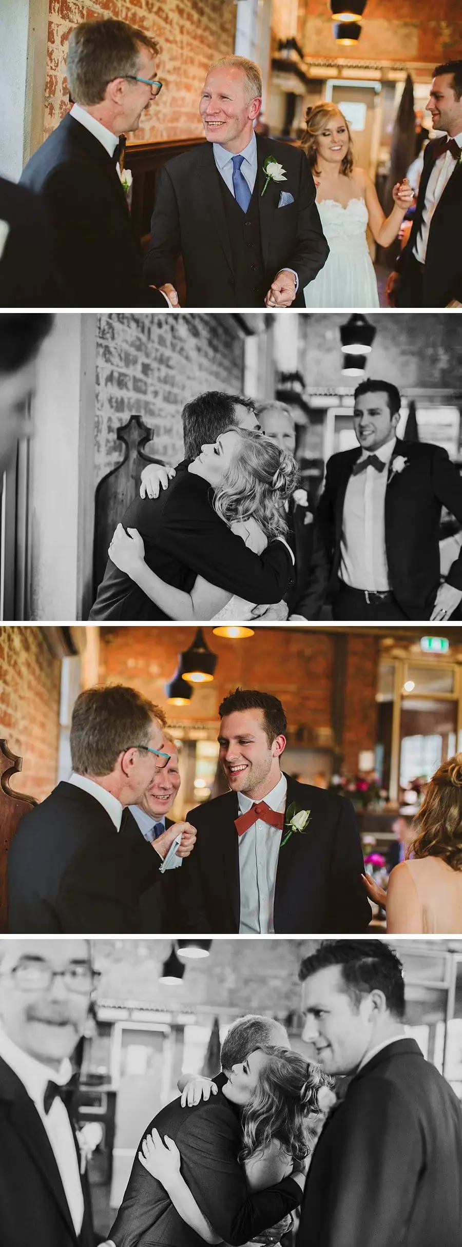 Four-photo collage of reception speakers and guest reactions.