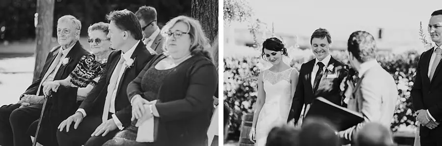Two black-and-white photographs of guests watching the ceremony.