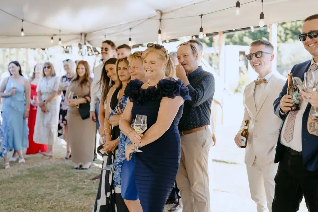 Guests gathered beneath the marquee during the speeches