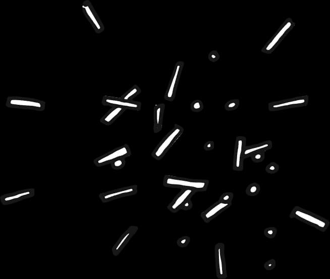 White confetti dots and short lines scattered across a black background.