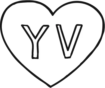White heart illustration containing the letters YV.
